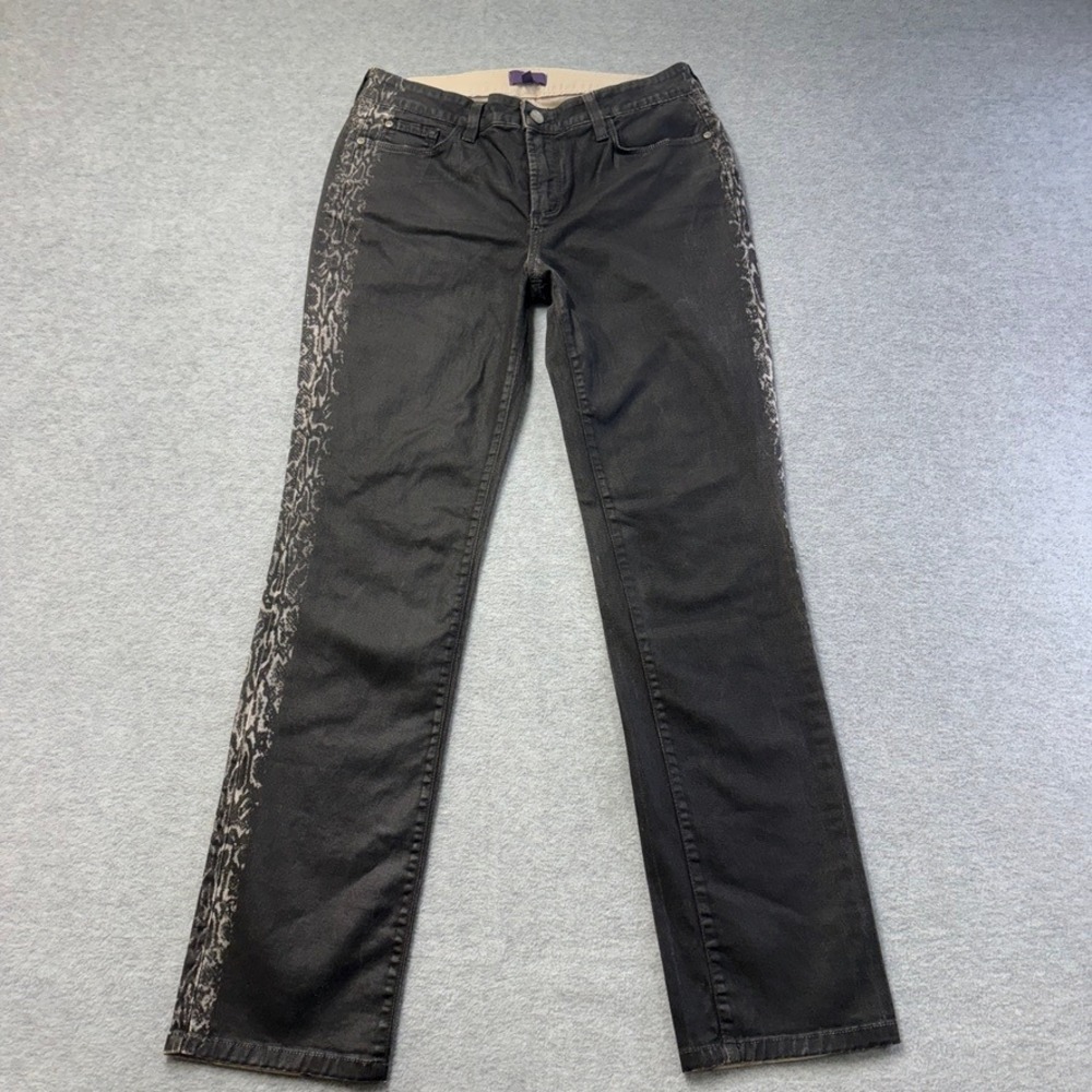 NYDJ Skinny Jeans Womens 10 Black Metallic Snakeskin Side Stripe Mid Rise